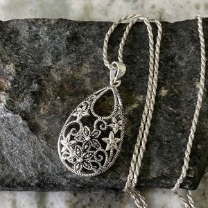 Vintage sterling silver and marcasite pendant and sterling silver chain